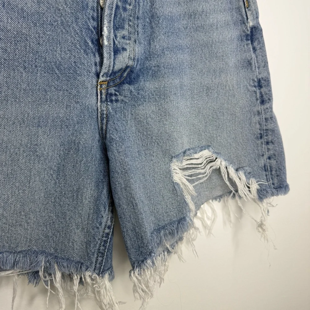 AGOLDE Light Wash Stella Distressed Long Denim Shorts